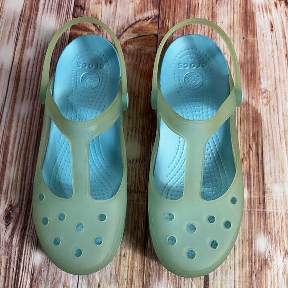 Crocs CARLIE Size 8 Blue Green Mary Jane Sandals Clogs Slide Closed Toe Shoes - Picture 3 of 12
